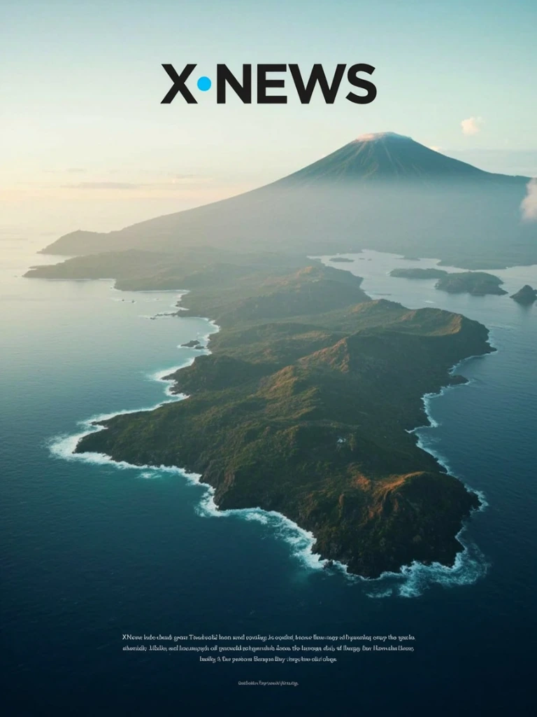 Dawn coastline of a remote Pacific island with volcanic ridge